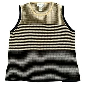 August Silk Knit Tank Top Women Tan Black‎ Stripe 100% Silk Earthy Minimalist 3X